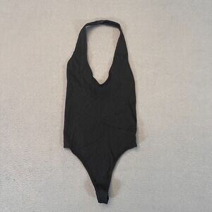 Out From Under Bodysuit Womens Sz XS Black Halter‎ Ribbed V Neck Solid Casual